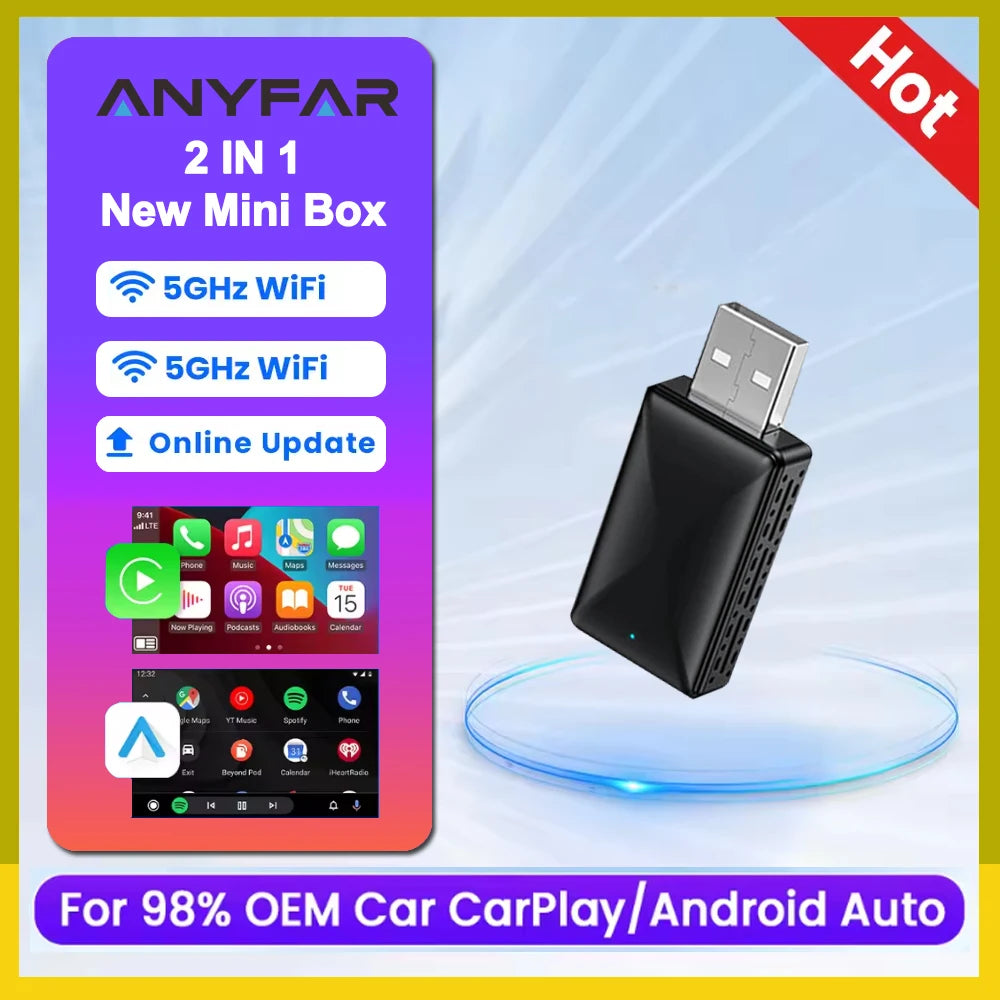 2-in-1 Wireless CarPlay & Android Auto Adapter Dongle (Plug & Play)