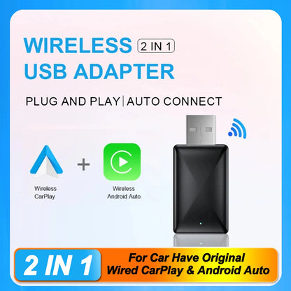 2-in-1 Wireless CarPlay & Android Auto Adapter Dongle (Plug & Play)