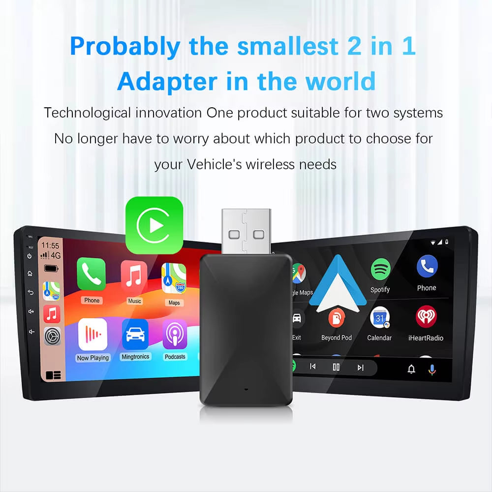 2-in-1 Wireless CarPlay & Android Auto Adapter Dongle (Plug & Play)