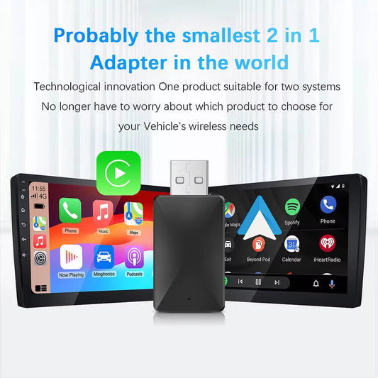 2-in-1 Wireless CarPlay & Android Auto Adapter Dongle (Plug & Play)