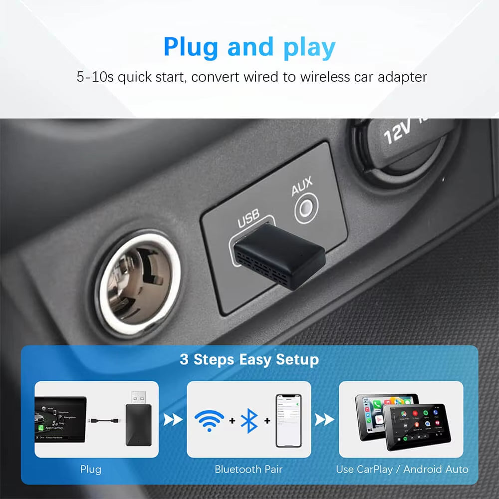 2-in-1 Wireless CarPlay & Android Auto Adapter Dongle (Plug & Play)
