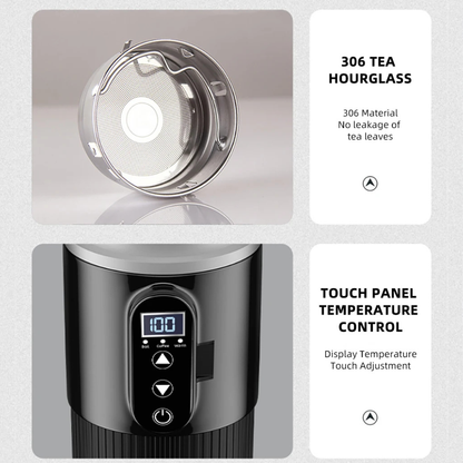 500ml Smart Car Kettle (12V/24V) with OLED Display | Stainless Steel Travel Heating Cup & Temperature Control