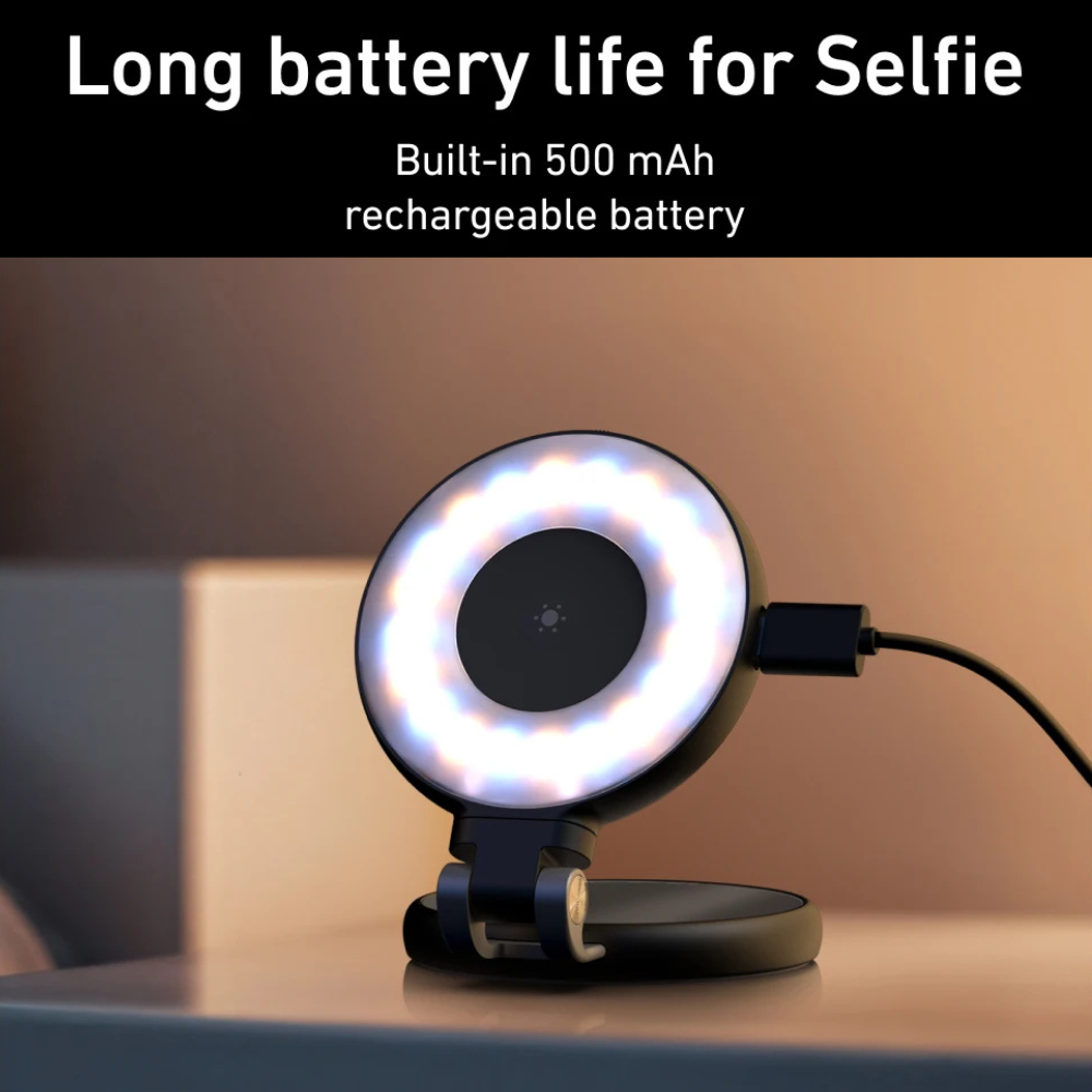 Magnetic Phone Selfie Light: 180° Flip, Built-in Mirror, USB Rechargeable