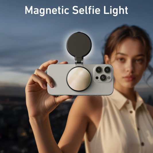 Magnetic Phone Selfie Light: 180° Flip, Built-in Mirror, USB Rechargeable