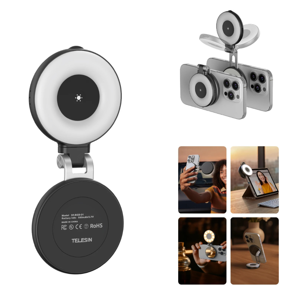 Magnetic Phone Selfie Light: 180° Flip, Built-in Mirror, USB Rechargeable