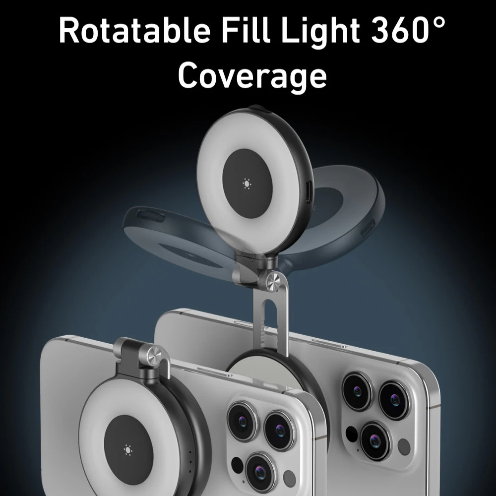 Magnetic Phone Selfie Light: 180° Flip, Built-in Mirror, USB Rechargeable