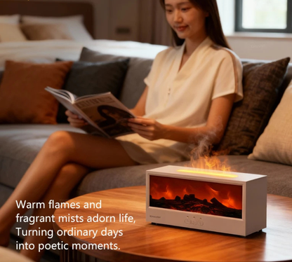 Flame Effect Air Humidifier & Aroma Diffuser with Remote – 7-Color LED Fireplace Mist