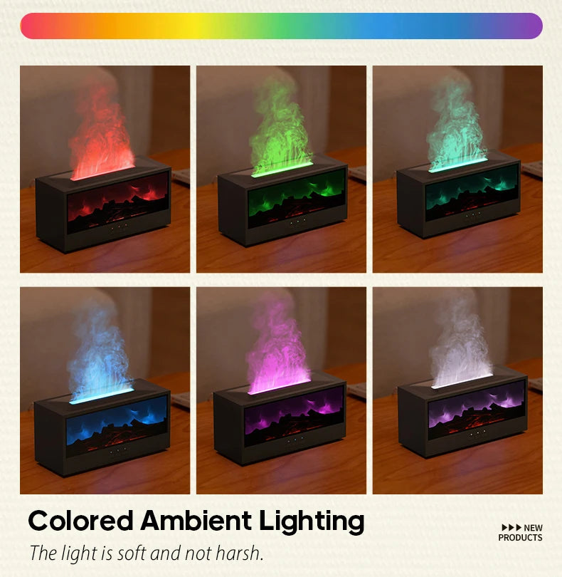 Flame Effect Air Humidifier & Aroma Diffuser with Remote – 7-Color LED Fireplace Mist