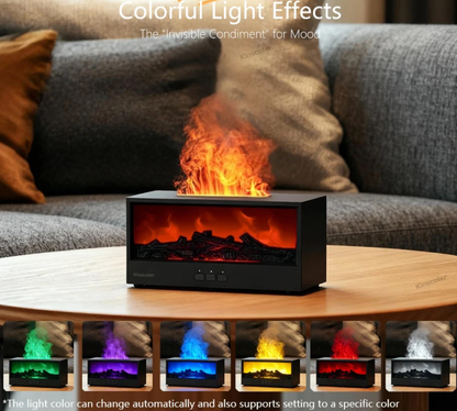 Flame Effect Air Humidifier & Aroma Diffuser with Remote – 7-Color LED Fireplace Mist