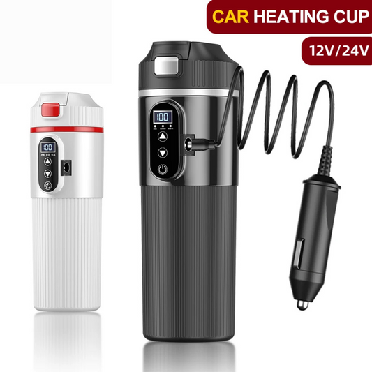 500ml Smart Car Kettle (12V/24V) with OLED Display | Stainless Steel Travel Heating Cup & Temperature Control