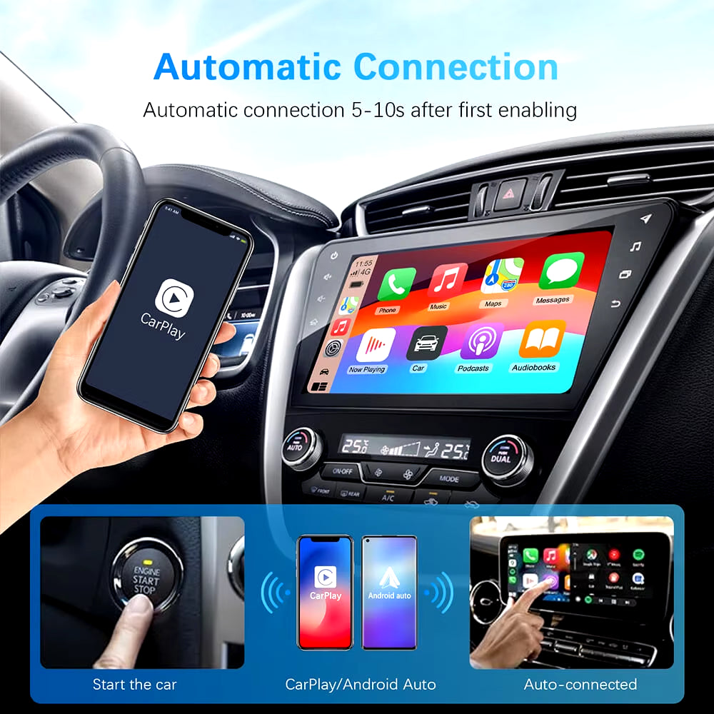2-in-1 Wireless CarPlay & Android Auto Adapter Dongle (Plug & Play)