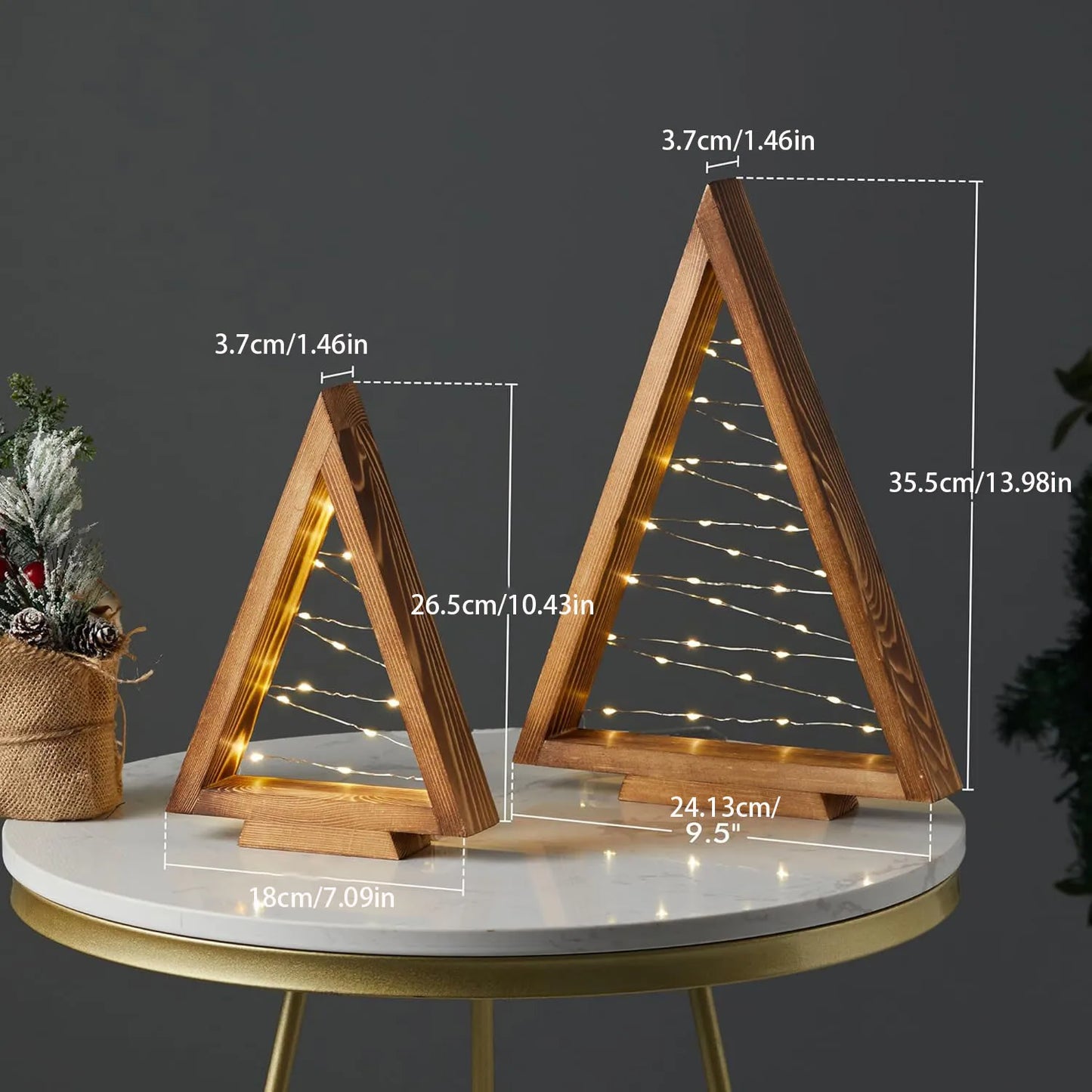 2-Piece Wood Tabletop Christmas Tree Set with Integrated LED Lights | Holiday Accent Decor