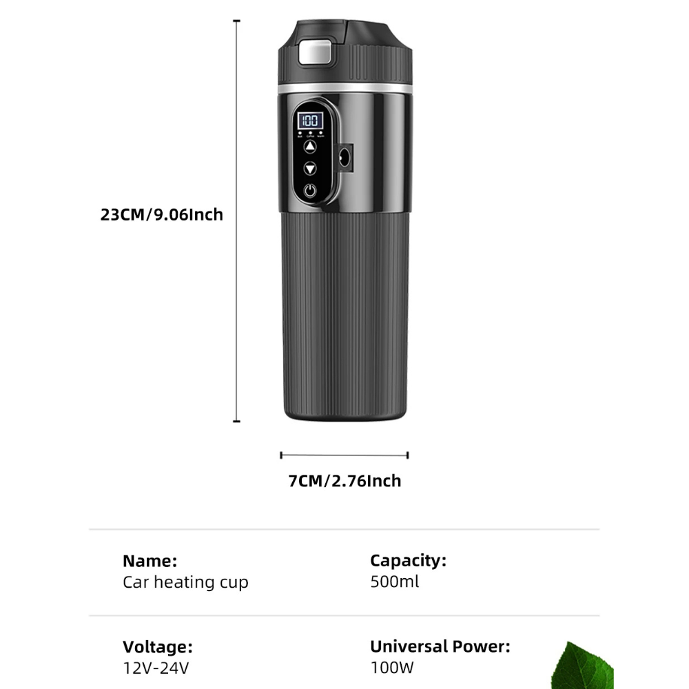 500ml Smart Car Kettle (12V/24V) with OLED Display | Stainless Steel Travel Heating Cup & Temperature Control