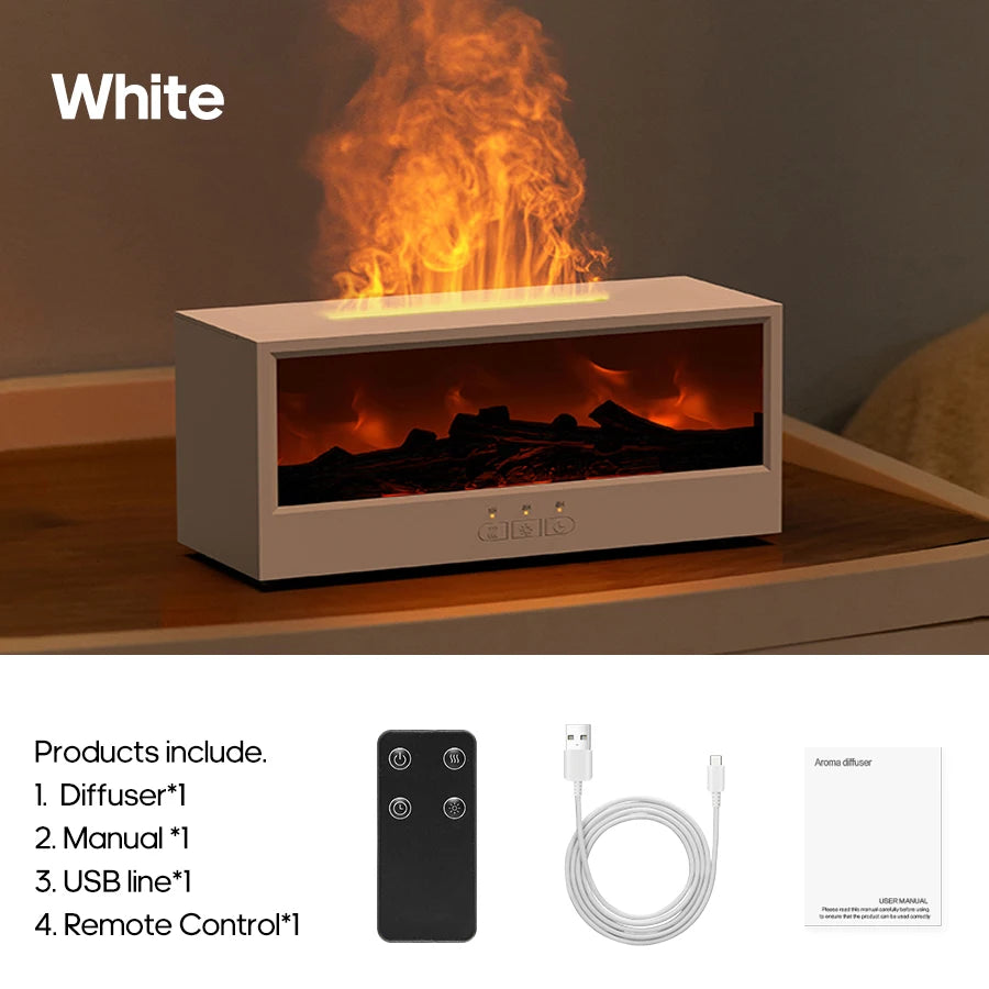 Flame Effect Air Humidifier & Aroma Diffuser with Remote – 7-Color LED Fireplace Mist for Home & Office