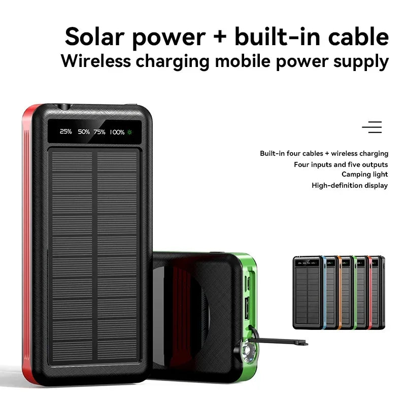 Xiaomi 50000Mah Solar Power Bank Wireless Fast Charging Battery Large Capacity Mobile Power Dual USB 4 Cables for Iphone Samsung