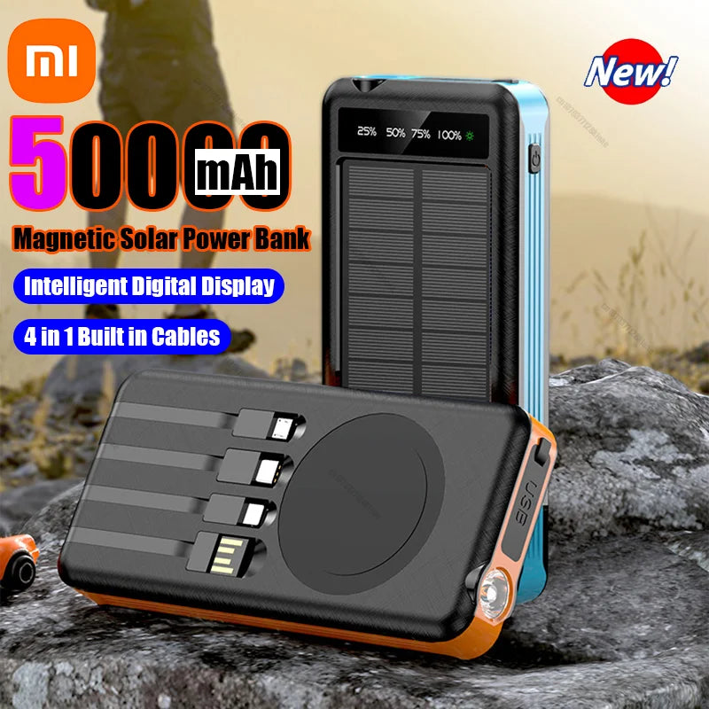 Xiaomi 50000Mah Solar Power Bank Wireless Fast Charging Battery Large Capacity Mobile Power Dual USB 4 Cables for Iphone Samsung