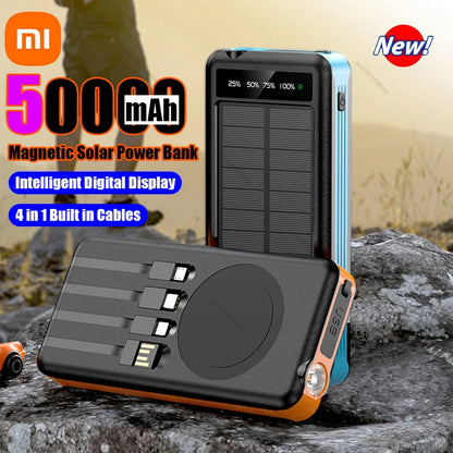 Xiaomi 50000Mah Solar Power Bank Wireless Fast Charging Battery Large Capacity Mobile Power Dual USB 4 Cables for Iphone Samsung