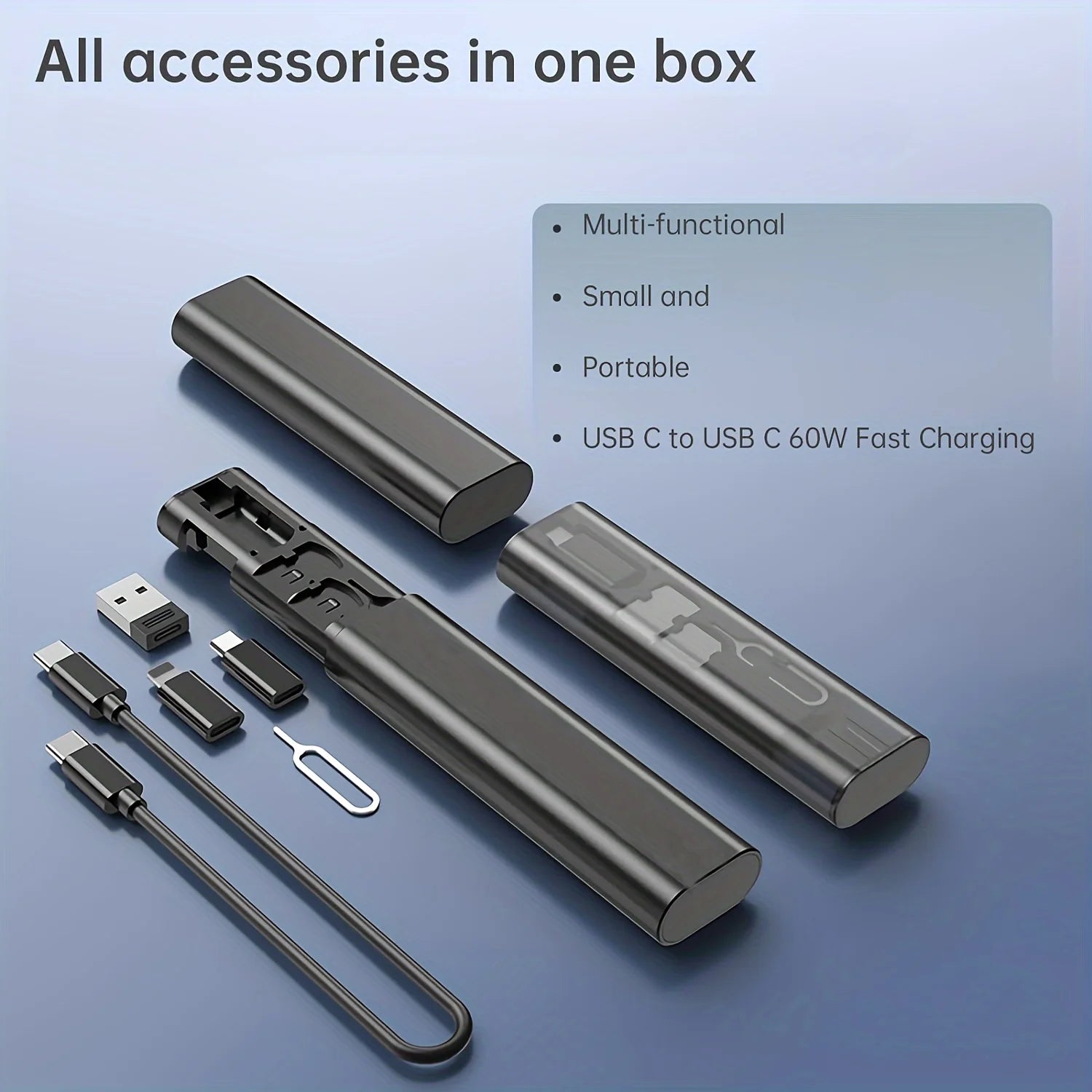 60W Dual Type-C 6-in-1 Travel Charging Case & Multifunctional Data Cable Box