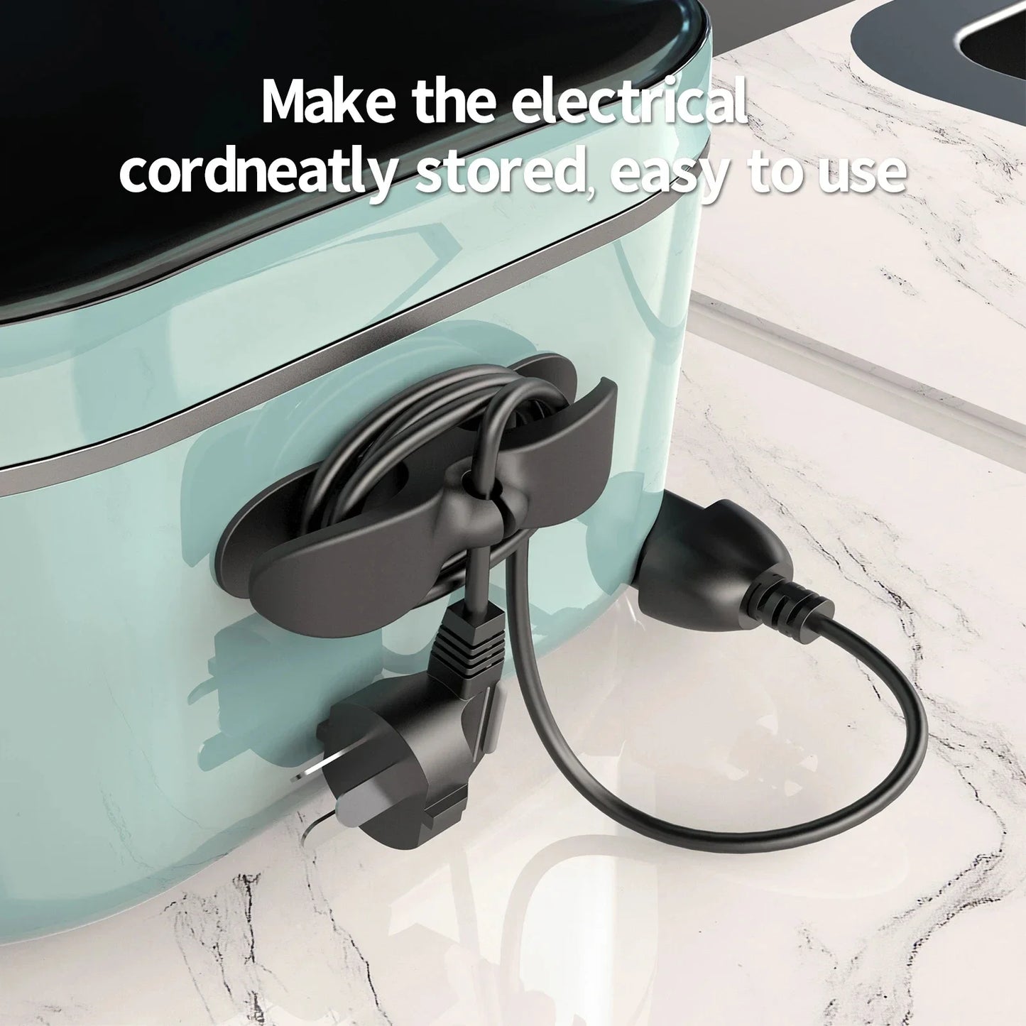 Stick-On Appliance Cord Keeper & Tidy for Countertops (Black/Grey/White)