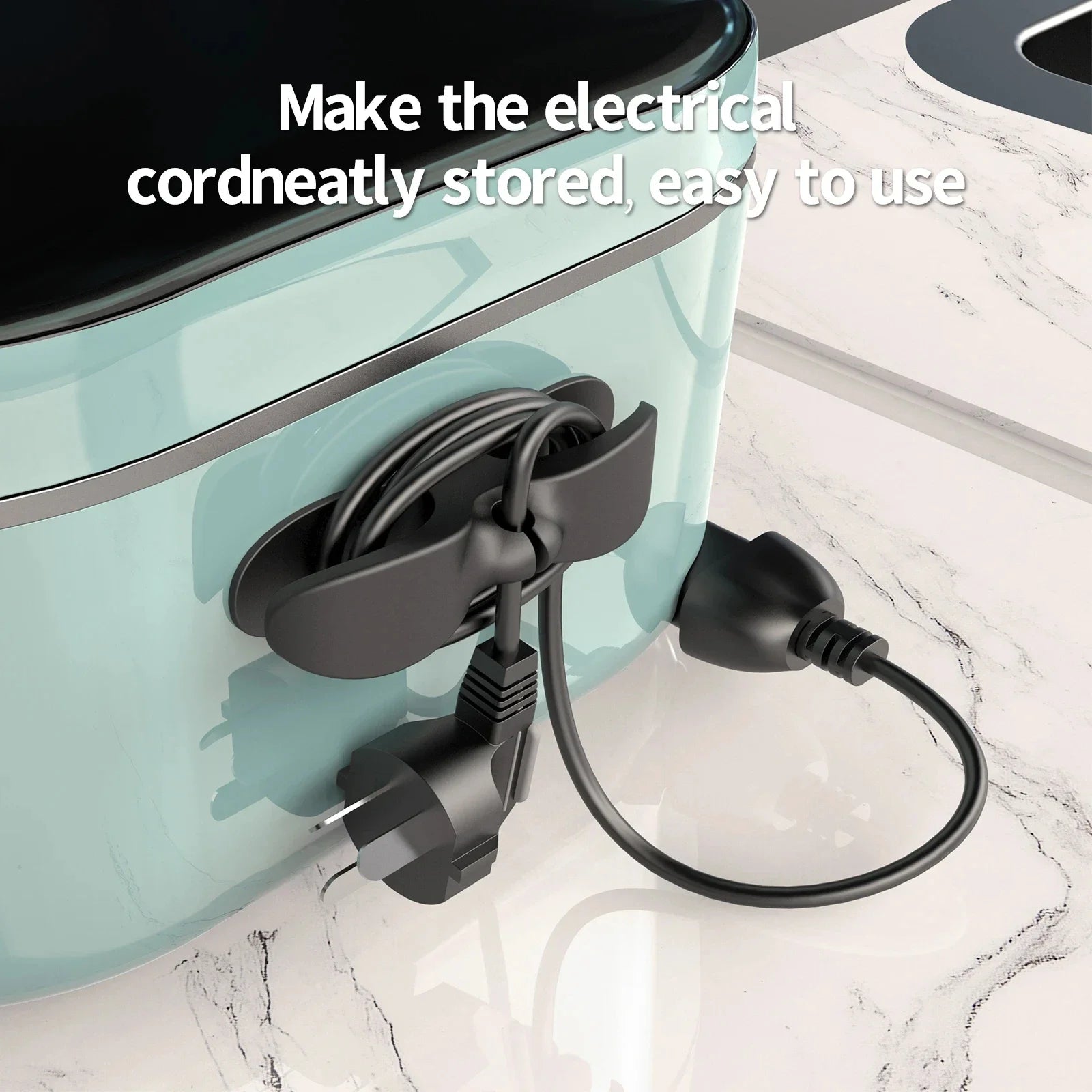 Stick-On Appliance Cord Keeper & Tidy for Countertops (Black/Grey/White)