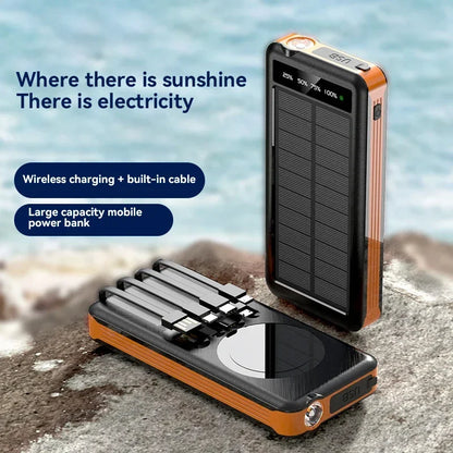 Xiaomi 50000Mah Solar Power Bank Wireless Fast Charging Battery Large Capacity Mobile Power Dual USB 4 Cables for Iphone Samsung