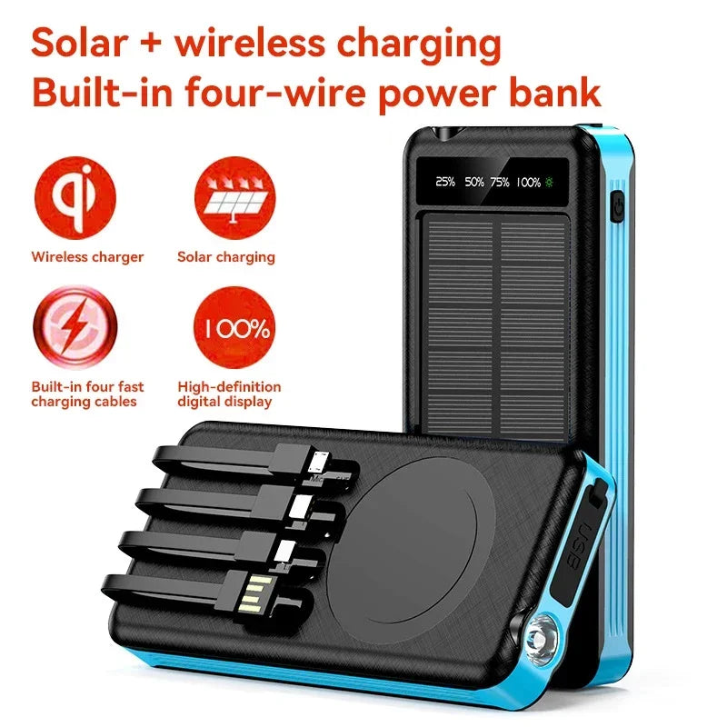 Xiaomi 50000Mah Solar Power Bank Wireless Fast Charging Battery Large Capacity Mobile Power Dual USB 4 Cables for Iphone Samsung
