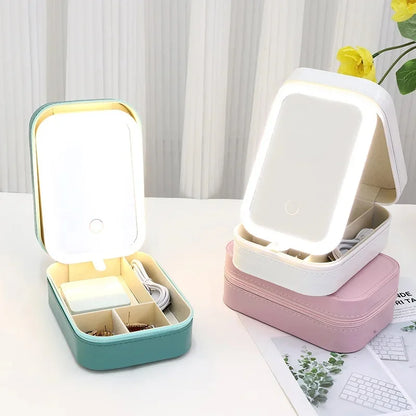 Travel LED Makeup Mirror Travel Case & Cosmetic Storage Box | Large Capacity, Dimmable Lighting