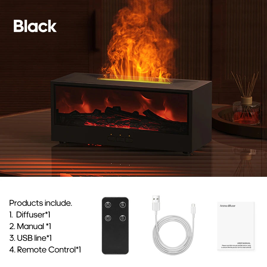 Flame Effect Air Humidifier & Aroma Diffuser with Remote – 7-Color LED Fireplace Mist for Home & Office