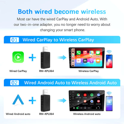 2-in-1 Wireless CarPlay & Android Auto Adapter Dongle (Plug & Play)